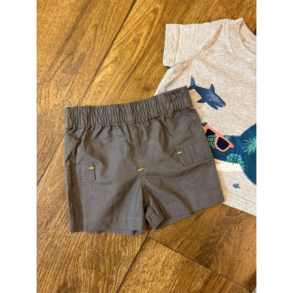 Baby Boy 3 Months Summer Clothes Lot Outfits Shark Navy Brown Gray Shorts Shirts